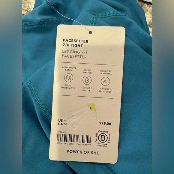 NWT New ATHLETA Pacesetter 7/8 High Rise Tight Legging Teal Blue M - Picture 8 of 8
